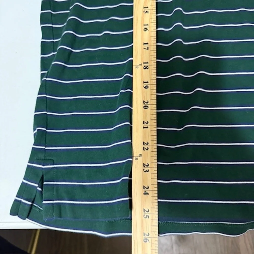 Polo Ralph Lauren Mens Green White Striped Short Sleeve Cotton Mesh Polo Shirt